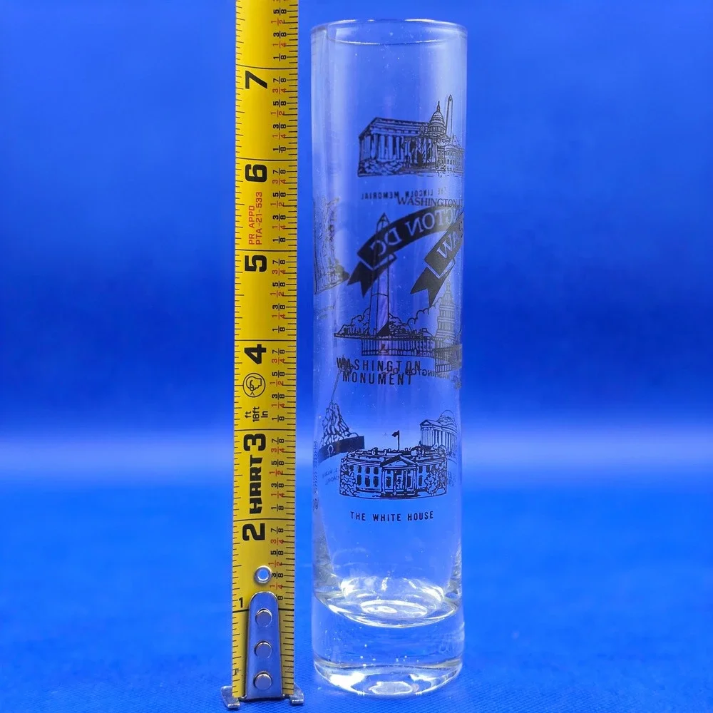 Washington DC Souvenir Shot Glass Tall Cylinder Landmarks Clear Black Graphics